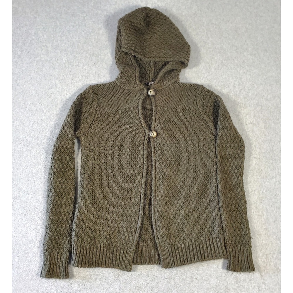 Elisabetta Sweater Women's Small Olive Green Alpaca Wool Hooded Knit Cardigan